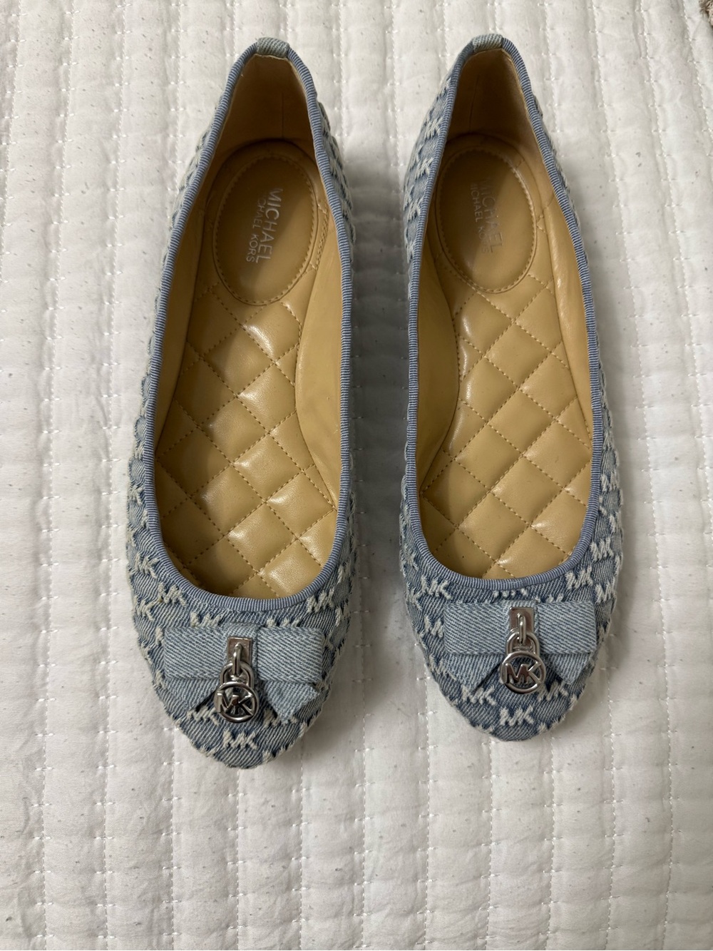 MICHAEL Michael Kors Light Blue Denim Quilted Insole Ballet Flats